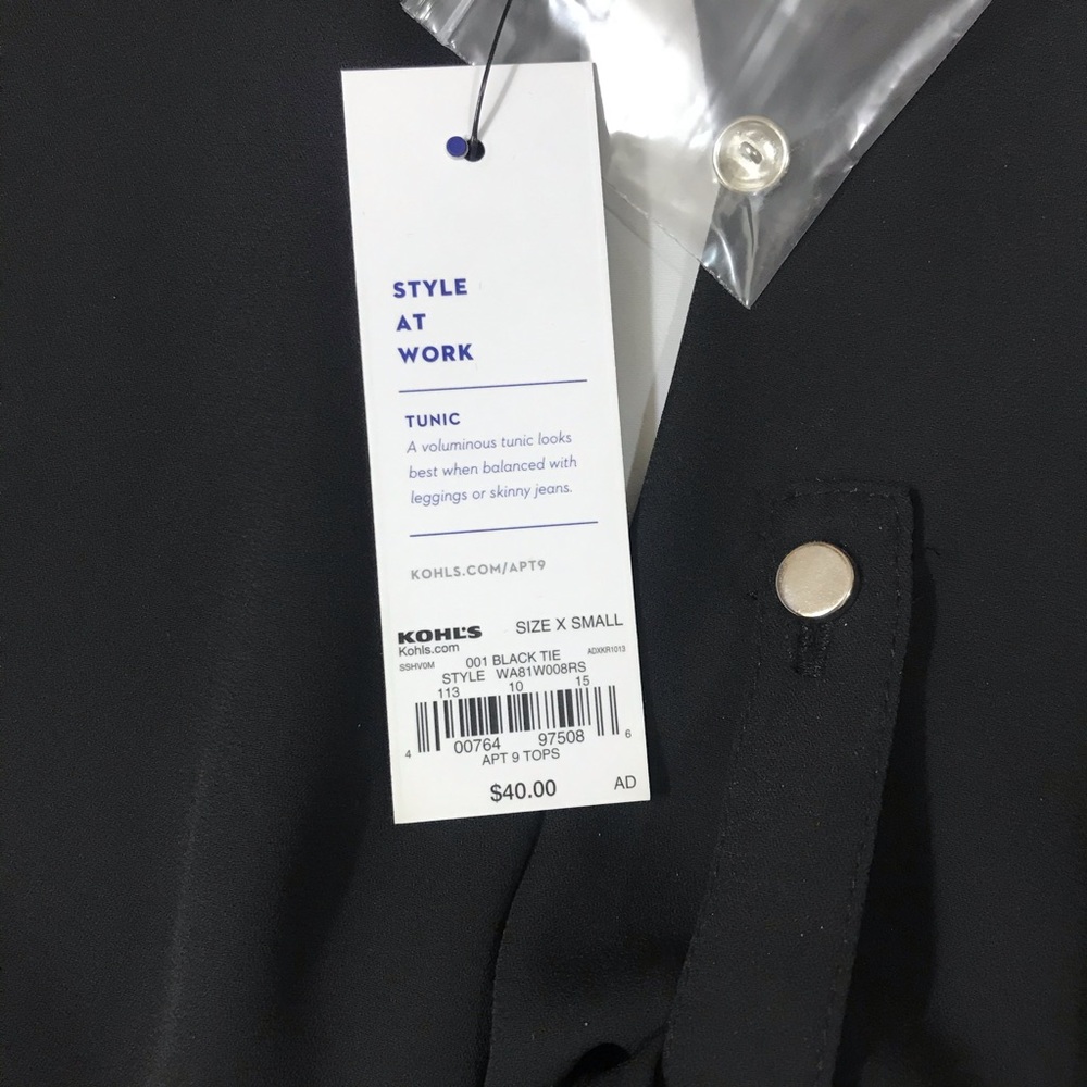 Apt. 9 Black V-Neck Blouse, New with Tags - Picture 3 of 7